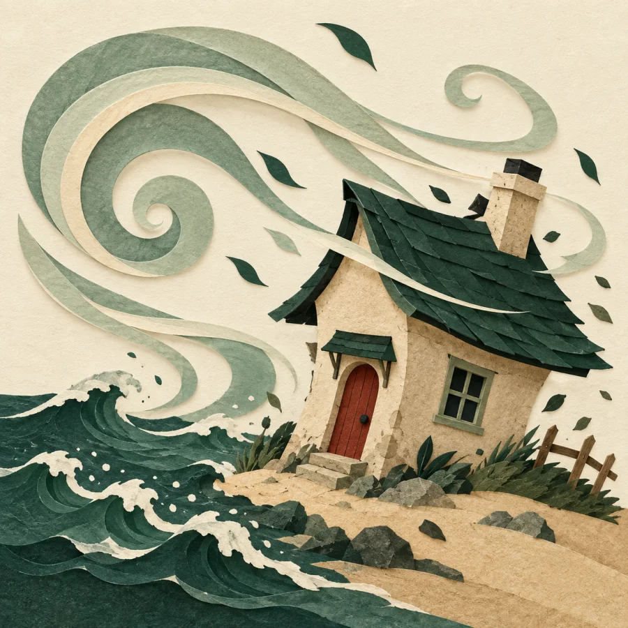 Ein Haus am Meer im Sturm