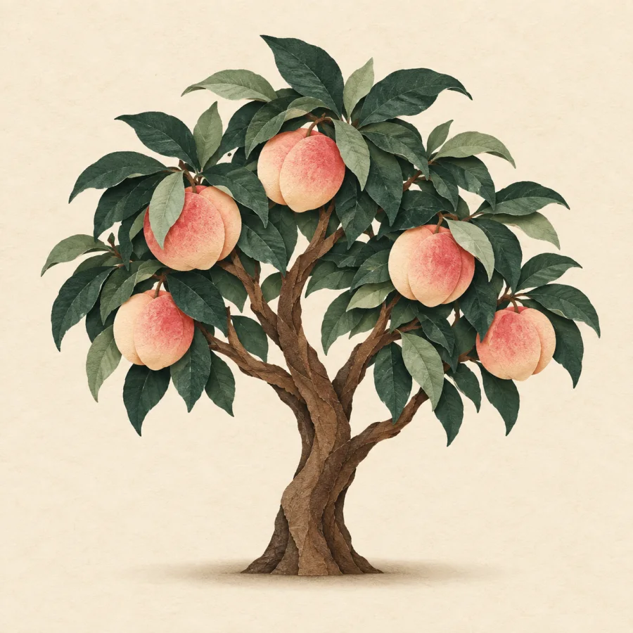 A tree with peaches