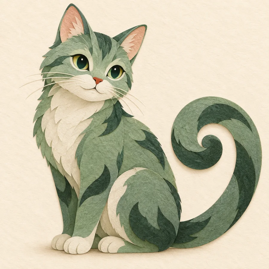 Eine Katze zeigt ihren geringelten Schwanz