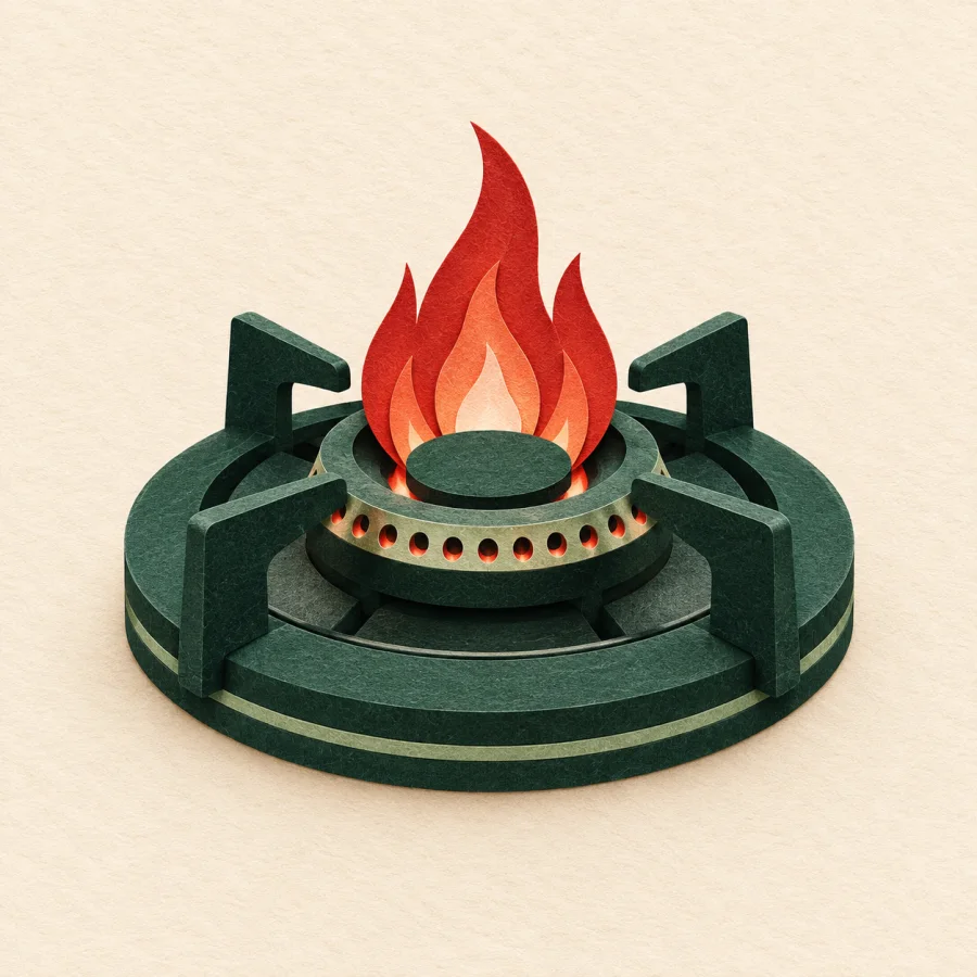 Une plaque de cuisson avec une flamme