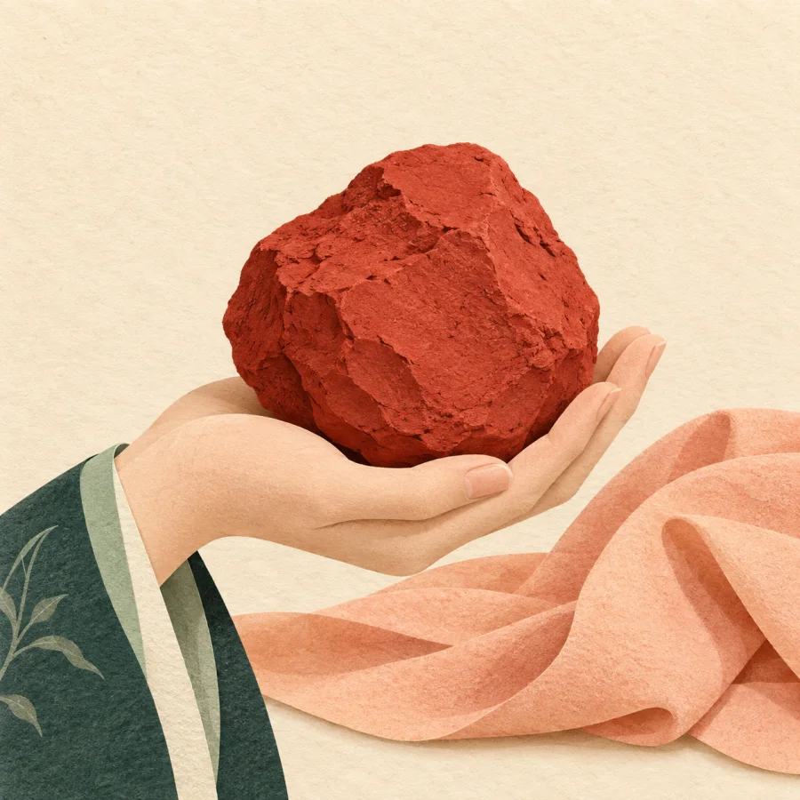 A hand holding a lump of clay