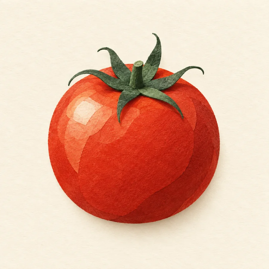 Eine Tomate mit einem kleinen Stiel