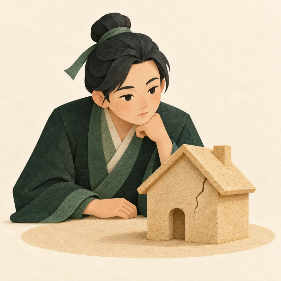 คนมองบ้านที่ผนังแตกร้าว