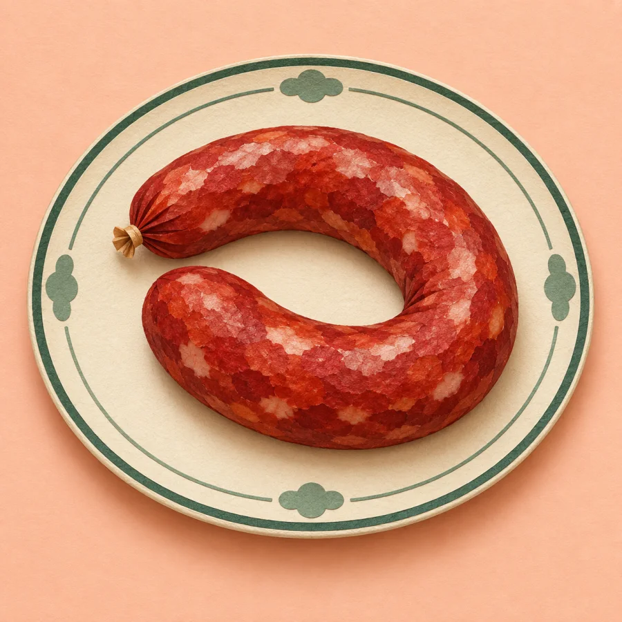 A curled sausage on a plate