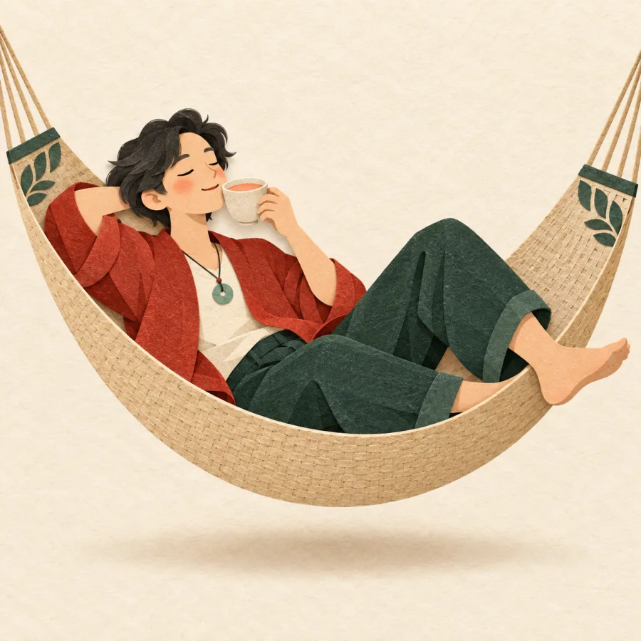 A person relaxing with a drink