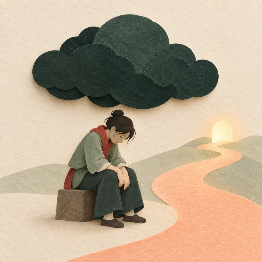 Une personne abattue sous un nuage