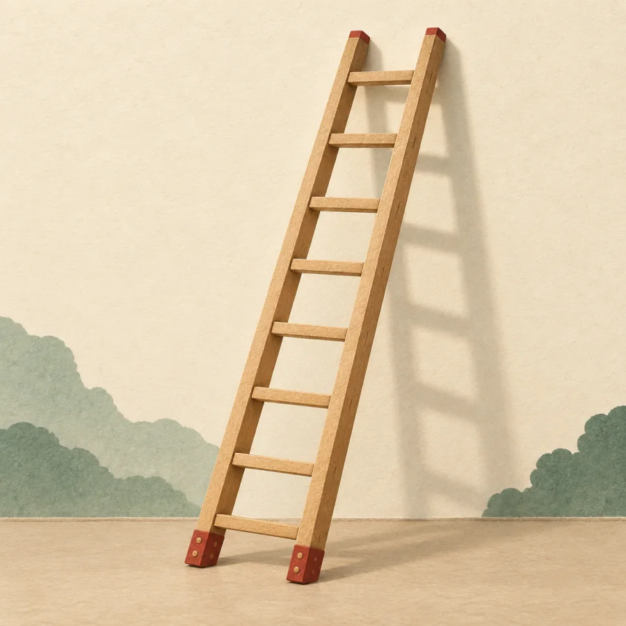 Una escalera apoyada en la pared