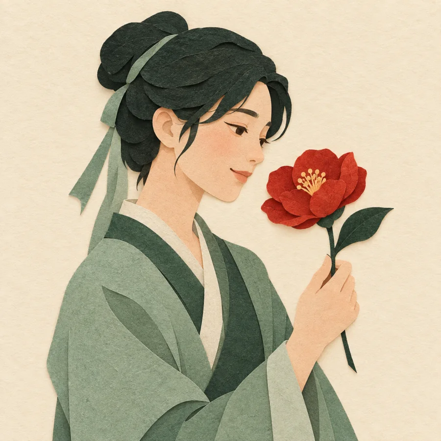 Une personne admirant une fleur
