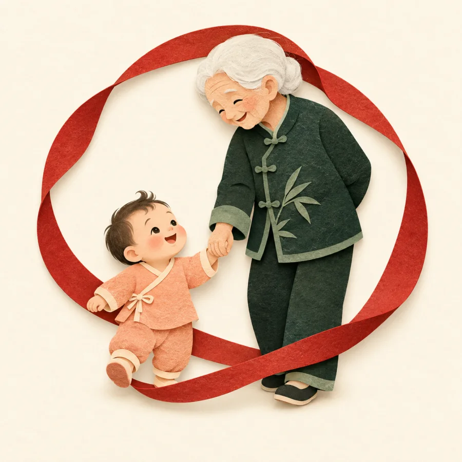 Ein Baby und eine ältere Person halten Händchen