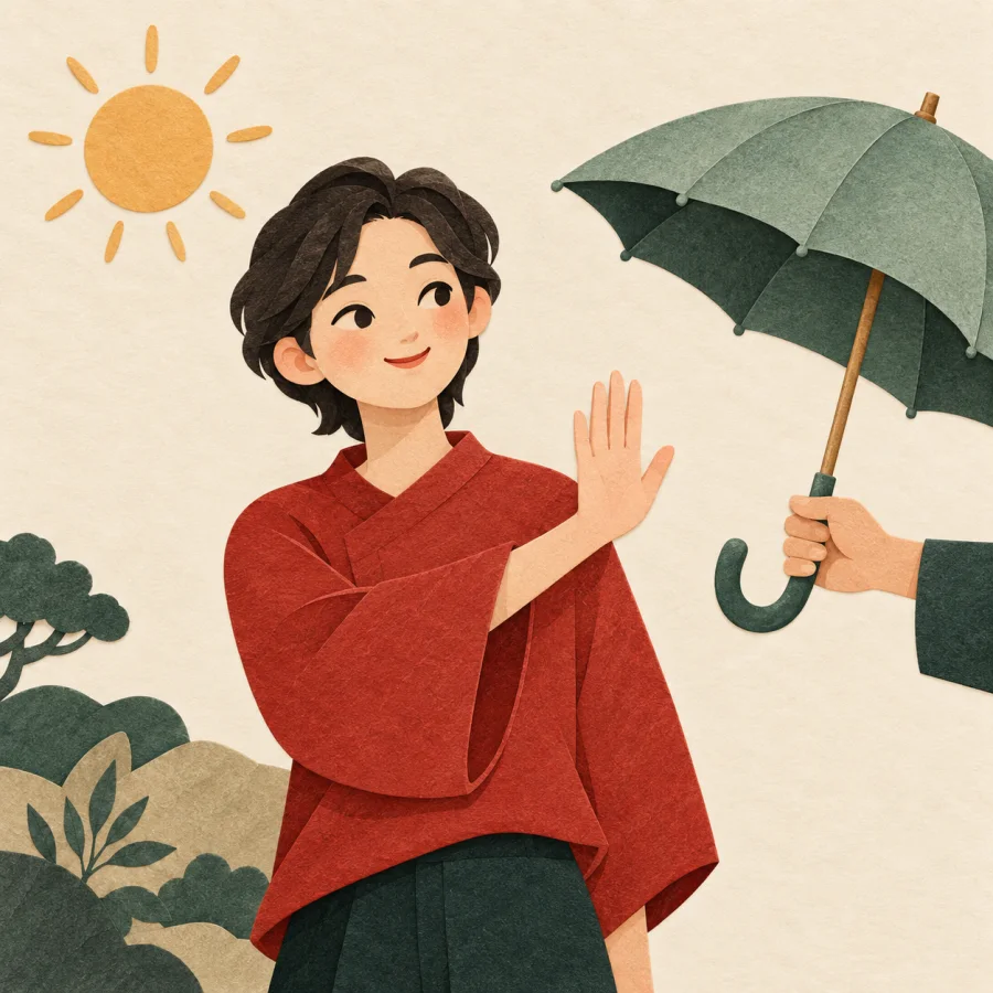 Une personne refusant un parapluie