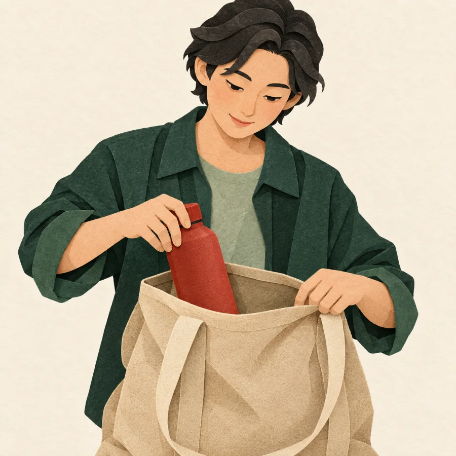 A person packing a bag