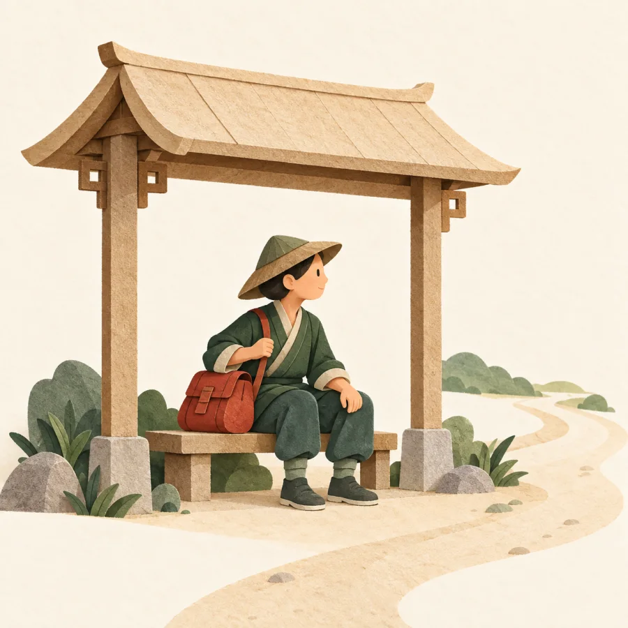 A person resting under a shelter