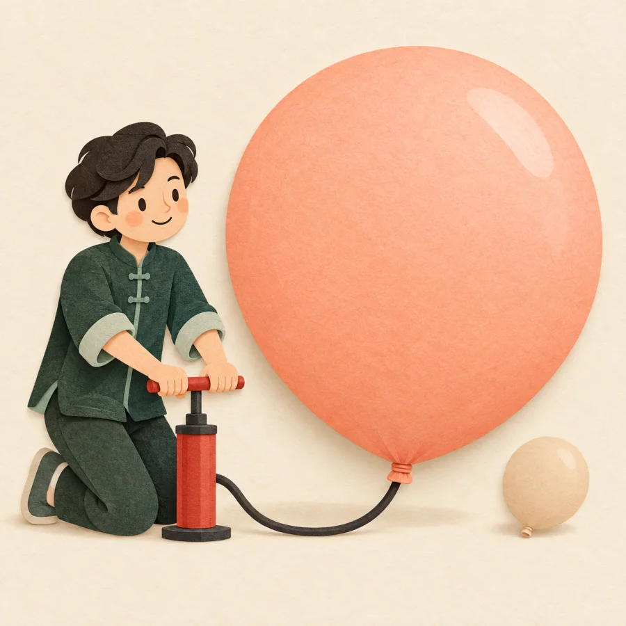 Eine Person, die einen Luftballon aufbläst