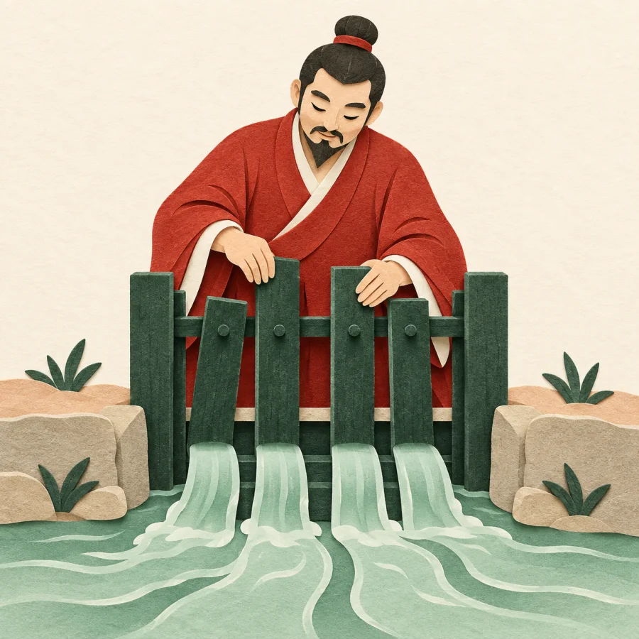 A leader fixing a canal gate