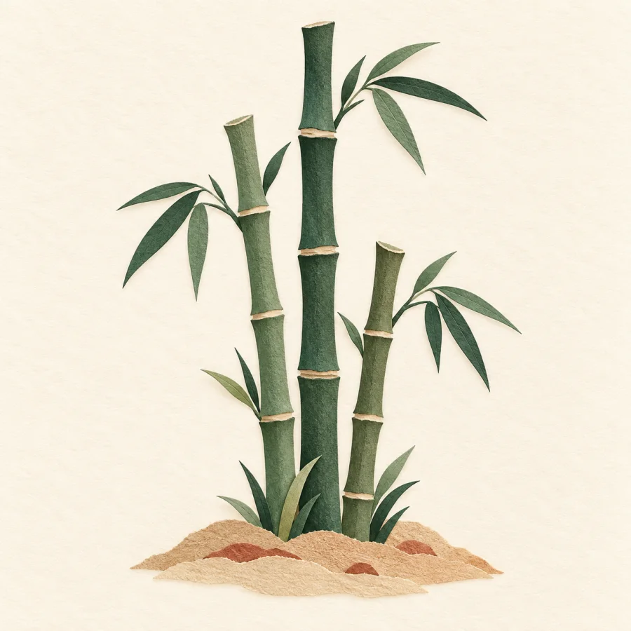 Three bamboo stalks with leaves