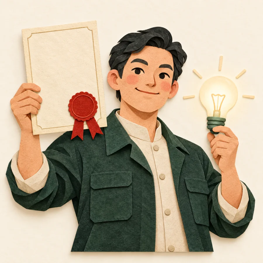 An inventor holding a certificate