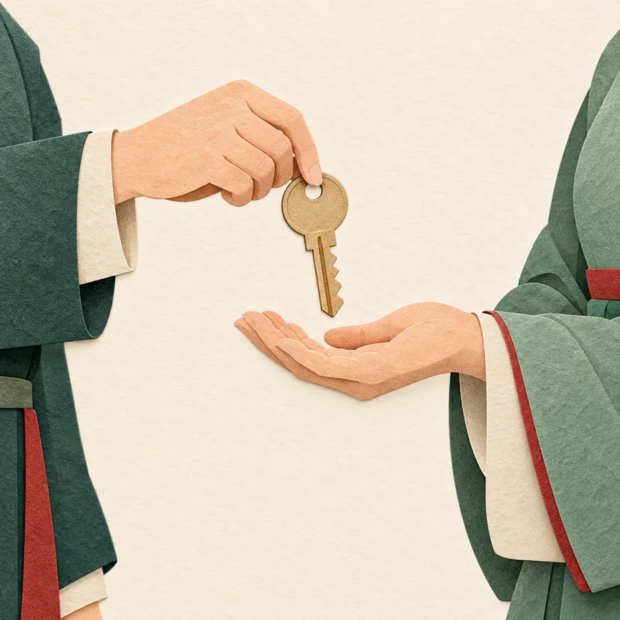 One person handing over a key