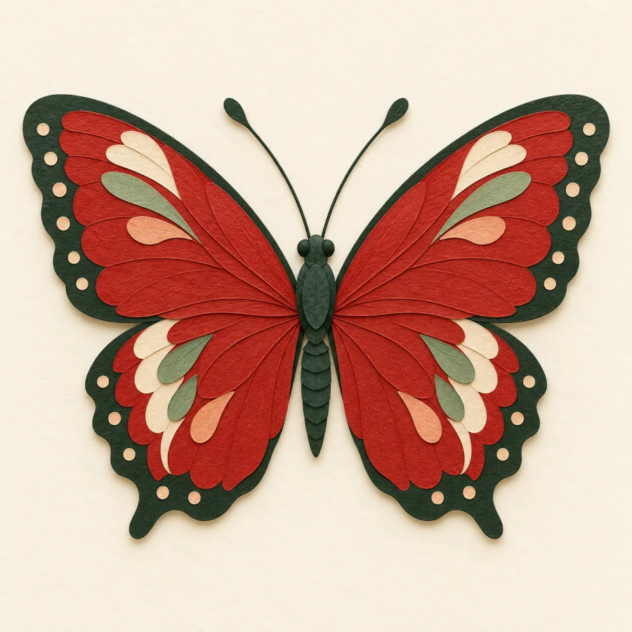 A butterfly with two perfectly matching red wings