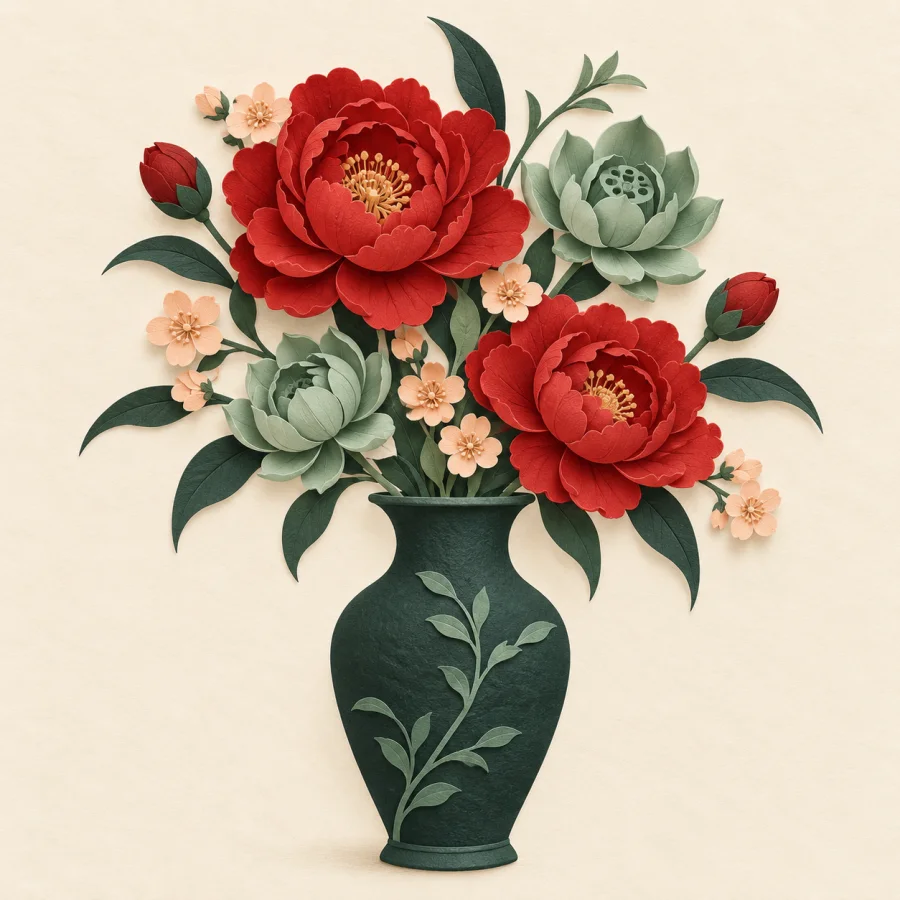 A bouquet of flowers of many shapes and colors in one vase