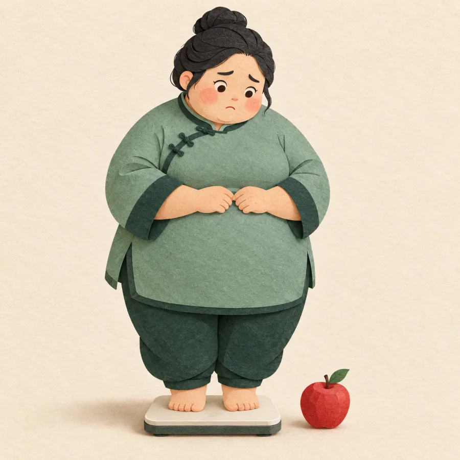 A very heavy person stands on a floor scale