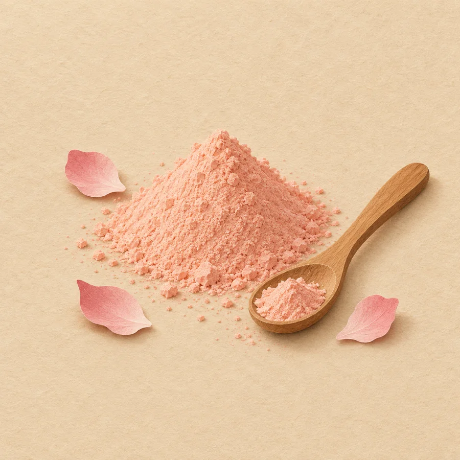 A small mound of fine powder with a wooden spoon