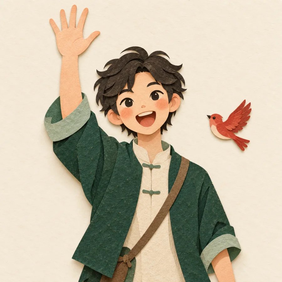 A person waves a hand high to call someone
