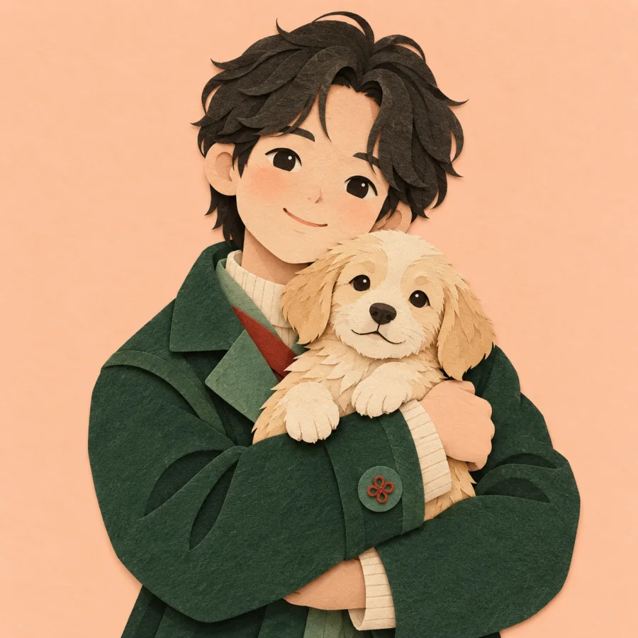 A person holding a puppy close to their chest