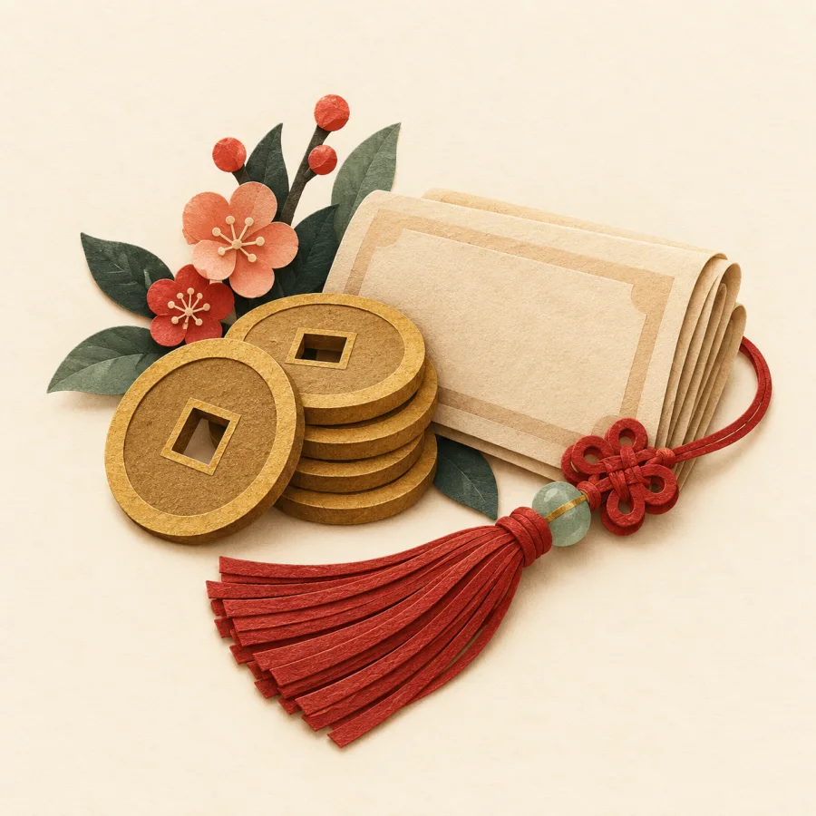 A stack of round coins beside a folded banknote