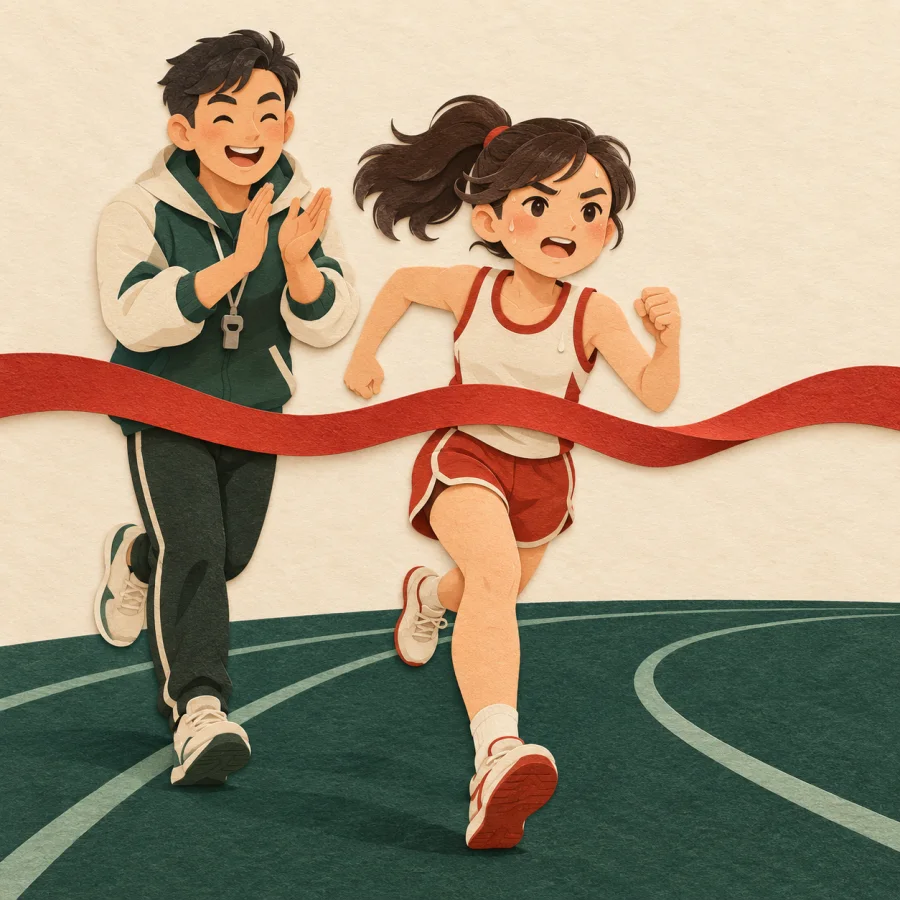 A coach clapping for a tired runner who speeds up