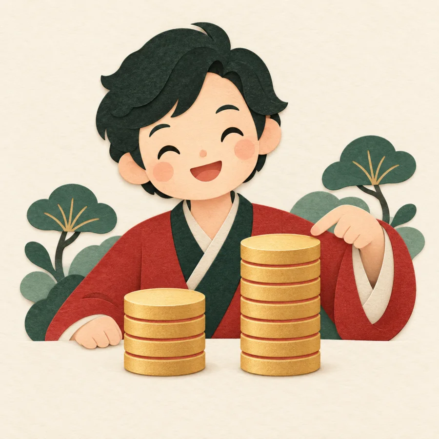 A small stack of coins beside a stack twice as tall