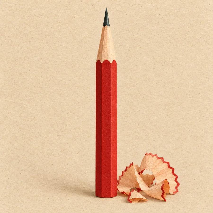 A sharpened pencil with a pile of shavings