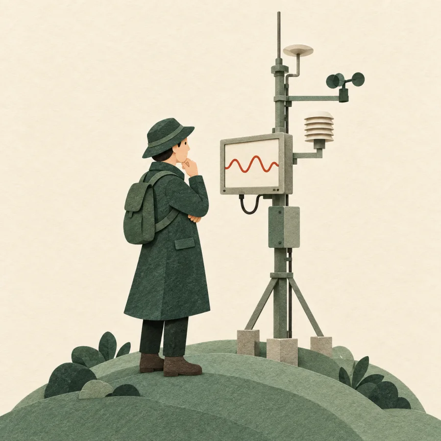 A researcher watches a screen with a wavy line