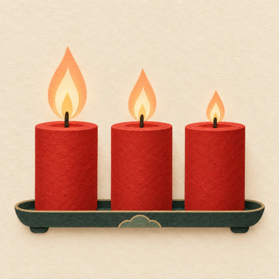 Three candles with flames getting smaller
