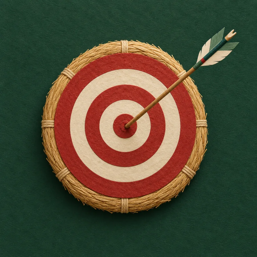 An arrow in the center of a round target