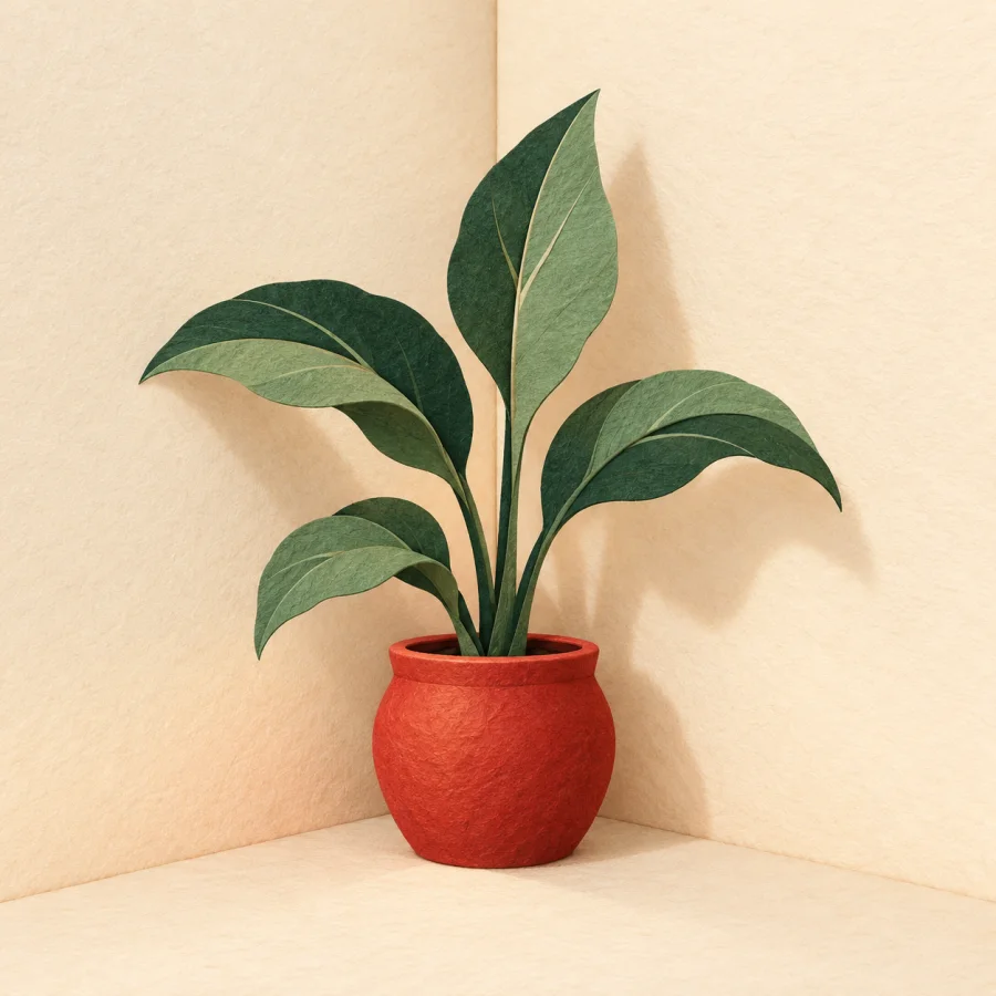 A small potted plant stands in the corner of a room