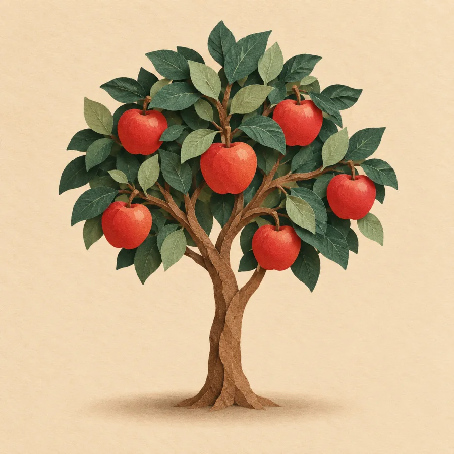 An apple tree with red apples on its branches