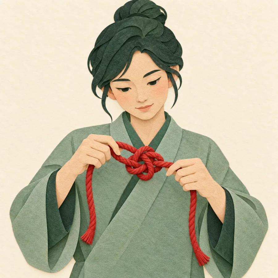 A person unties a knot in a rope