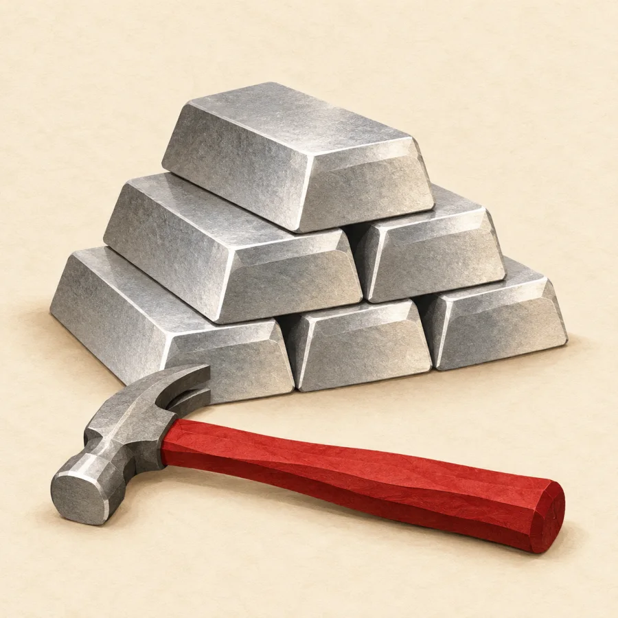 Shiny metal bars stacked in a pile