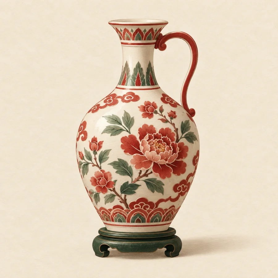 A finely painted porcelain vase on a stand