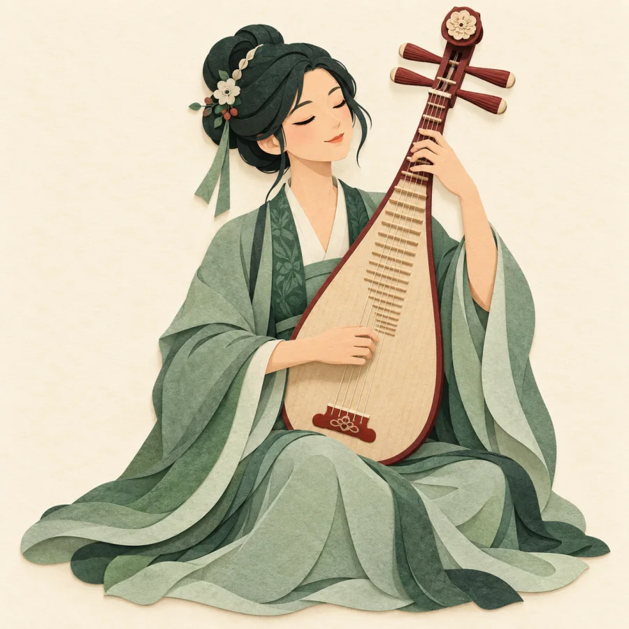 A musician confidently plays a stringed instrument without sheet music