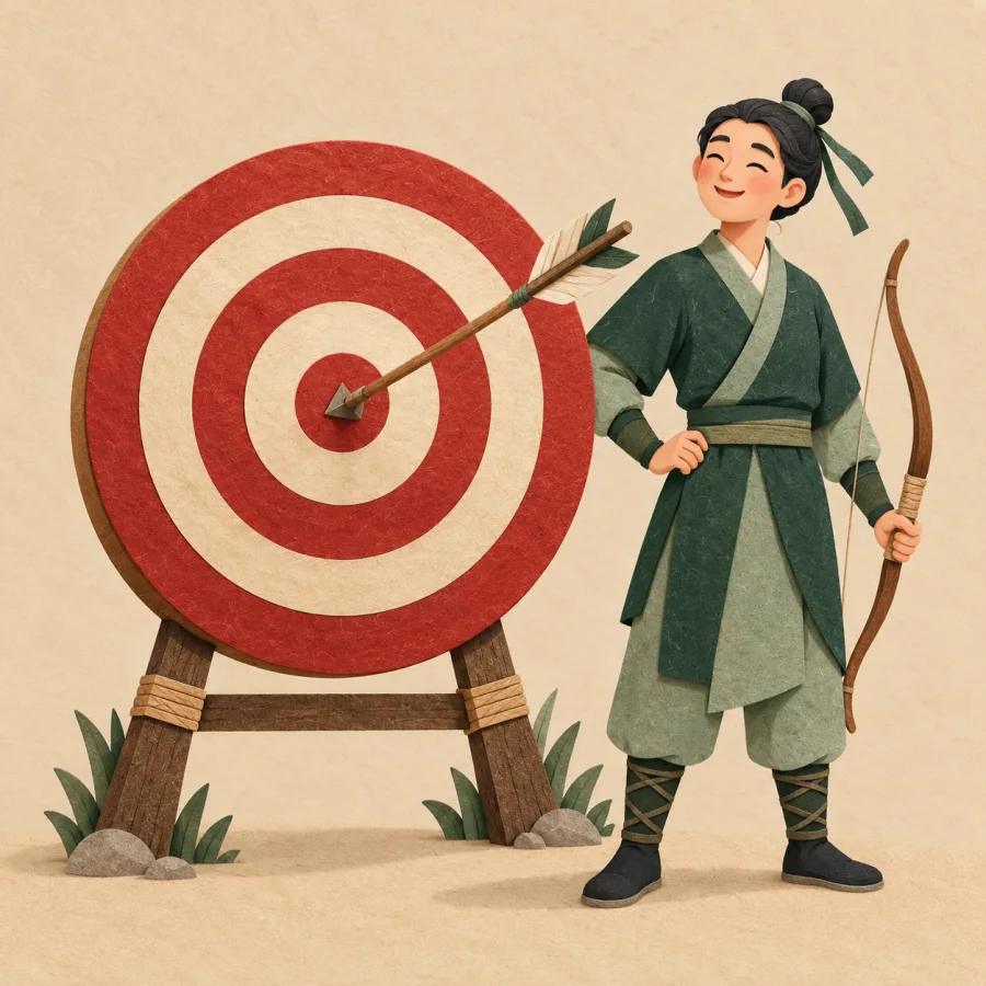 An arrow hits the exact centre of a red target
