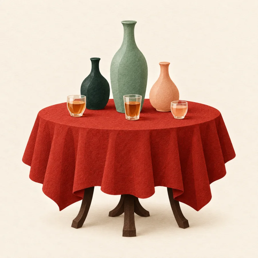 Bottles and glasses of drinks on a table