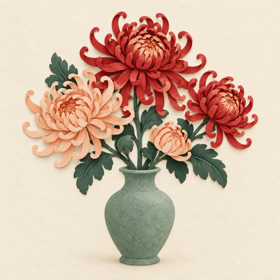 A bush of chrysanthemums with long petals