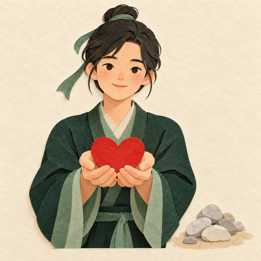 A person carefully holds a small heart in cupped hands