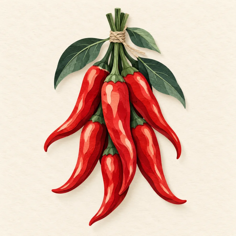 A bunch of red chili peppers on a light background