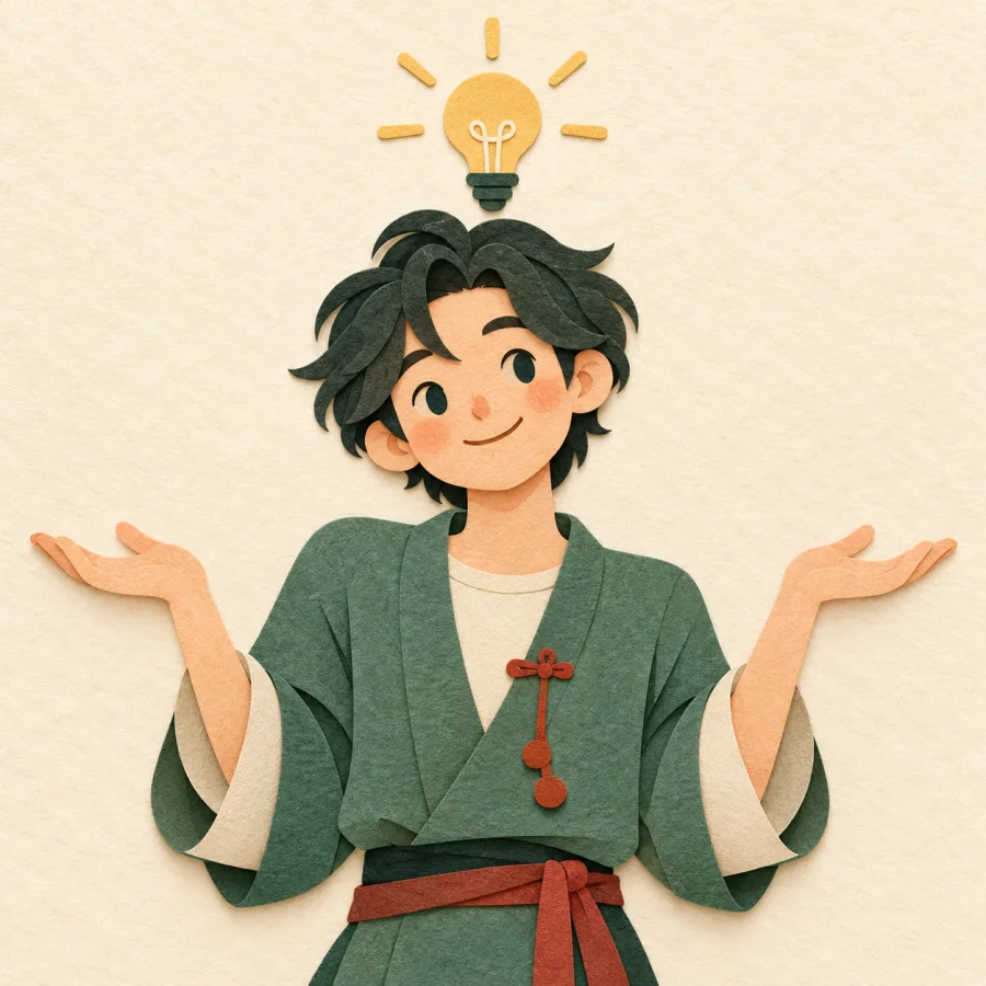 A person spreads open palms with a smile and a lightbulb above