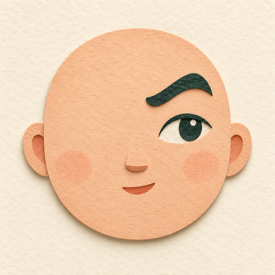 A close view of a face with one raised eyebrow