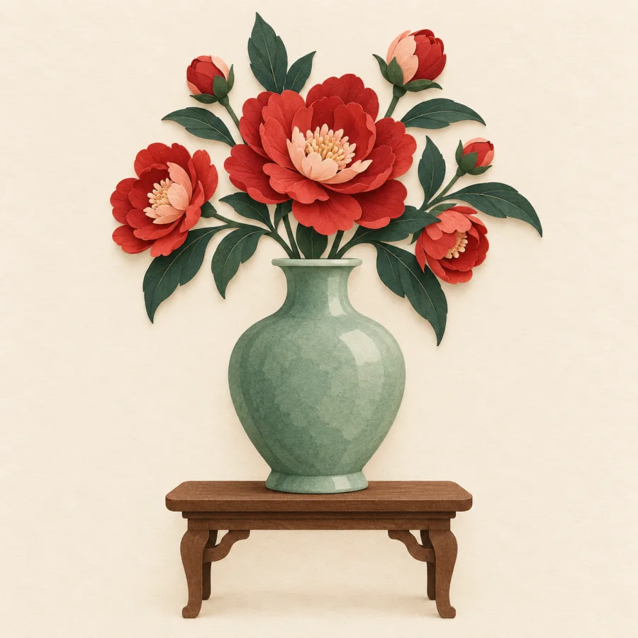 An elegant vase with flowers on a small table