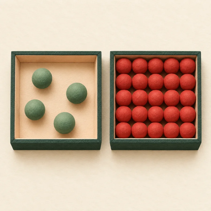 Two boxes, one with few balls and one packed full