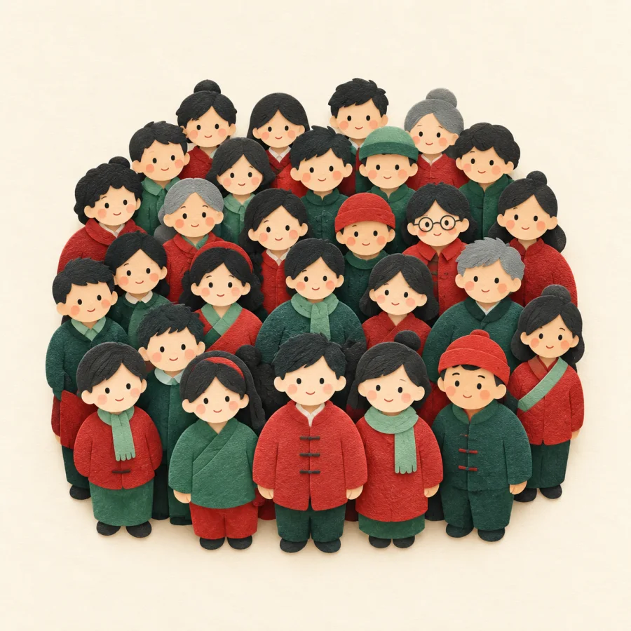 A dense crowd of people in a square
